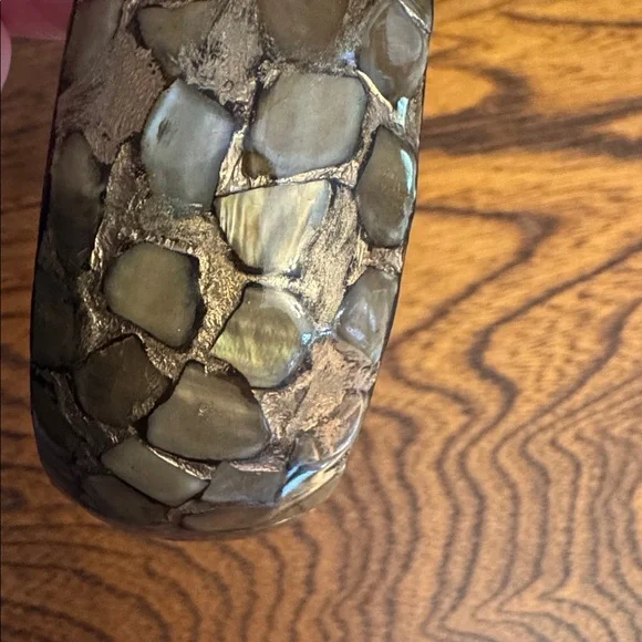 Vintage Bangle Mosaic Abalone Shell Mother of Pearl on black - Picture 3 of 7